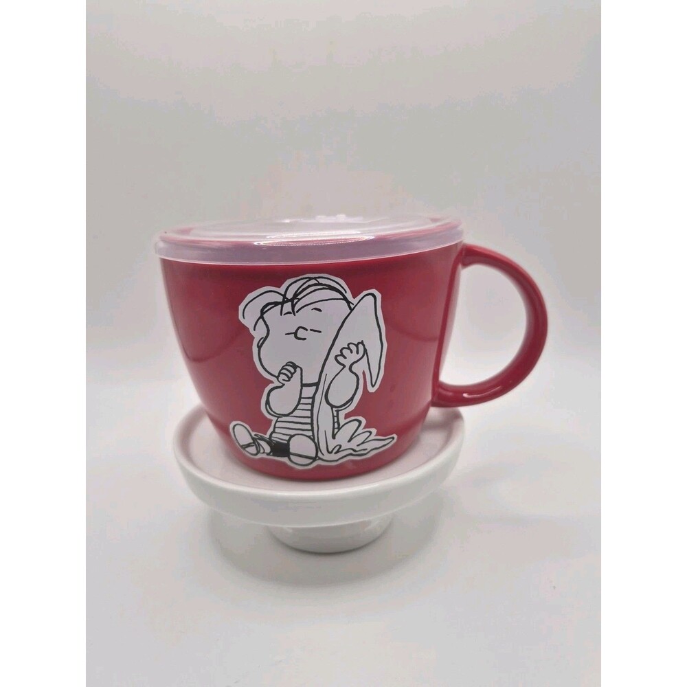 Gibson Peanuts Linus Red Ceramic Soup Mug With Lid Dishwasher Safe 25oz